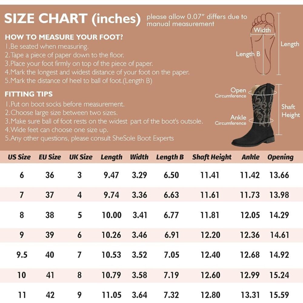 SheSole Western Boots Women Black Faux Leather Square Toe Wide Mid Calf - Picture 6 of 9